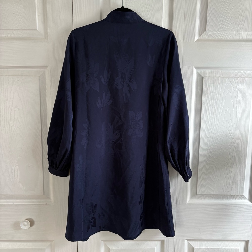 Figue Izzie Floral Jacquard Mini dress Long Sleeve S Festive Preppy Career Blue - Picture 8 of 10